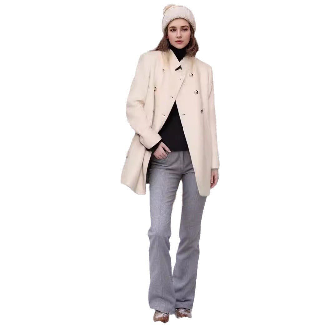 Damen eleganter Duffle-Mantel mit doppelter Knopfleiste und luxuriösen Details EB