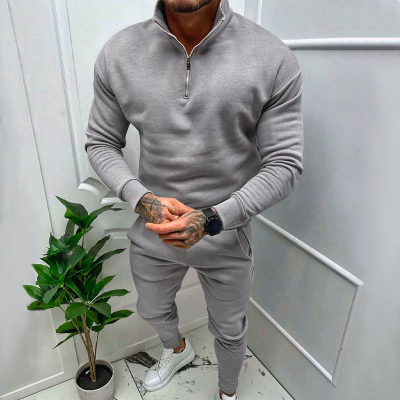 Herren nan athletisches Lounge-Set aus French Terry mit Halbzip-Stehkragen und konischer Jogginghose EB