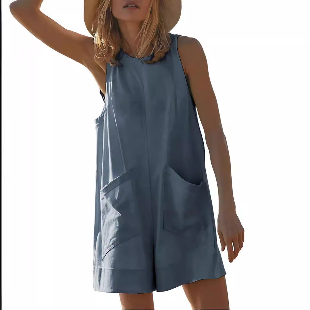 Damen Lässiger Jumpsuit mit praktischen Taschen und weit geschnittenem Design EB
