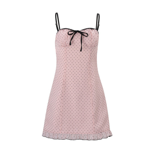 Damen Spaghetti-Trägerkleid mit eleganten Punkten und verstellbaren Riemen EB