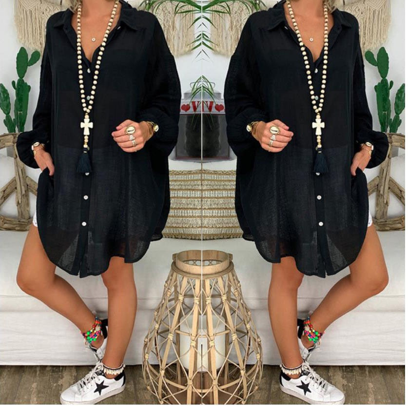 Damen nan leichte Leinen-Tunika mit Knotenfront und Lochspitzen-Shorts EB