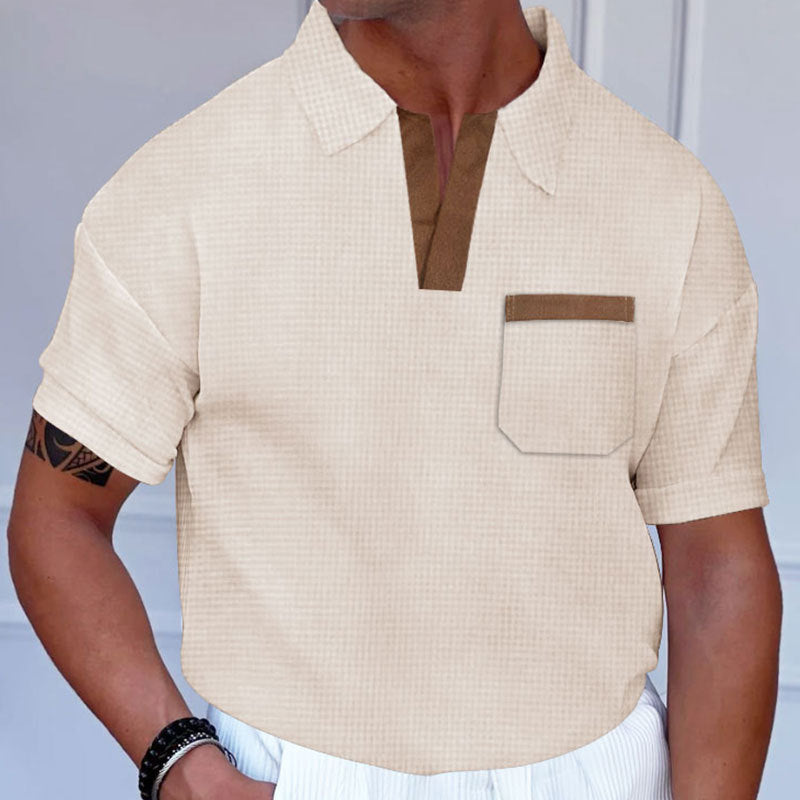 Herren Kurzarm-Polohemd mit modernem Stehkragen und Brusttasche EB