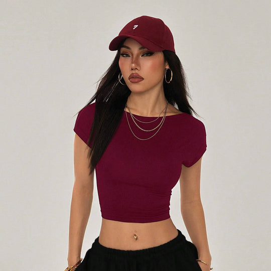 Damen Crop-Top mit breitem Ausschnitt und körperbetontem Schnitt EB