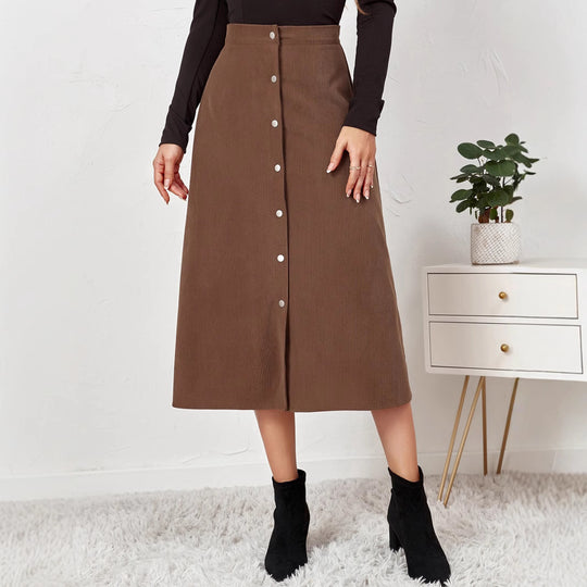 Damen Maxirock mit Knopfleiste aus strukturiertem Cord EB
