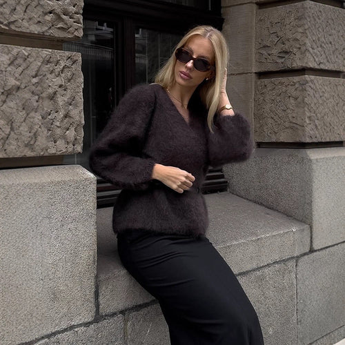 Damen Kuscheliger Pullover mit lässigem Schnitt und tiefem V-Ausschnitt EB