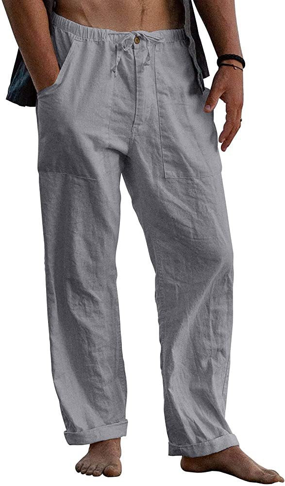 Herren nan leichte Leinenhose mit elastischem Bund und geradem Schnitt EB