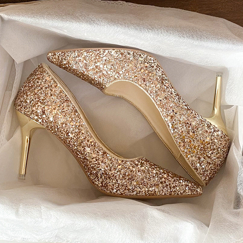 Damen schicke Pumps mit glitzerndem Obermaterial und elegantem Stiletto EB