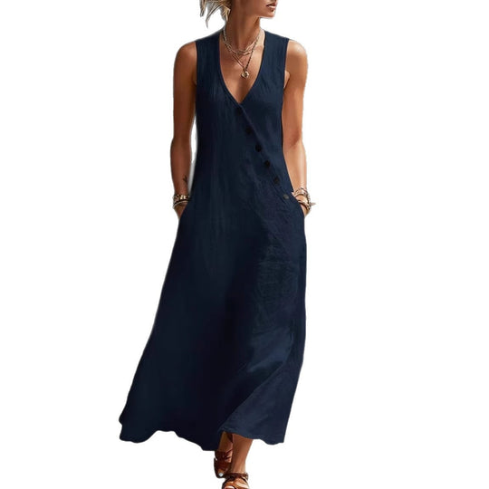 Damen Langarmkleid mit seitlichem Schlitz und Knopfdetails EB