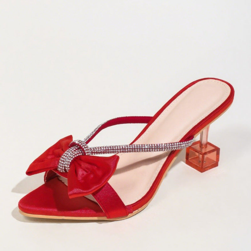 Damen Glamouröse Slingback-Sandalen mit funkelndem Strass und dekorativen Schleifen EB