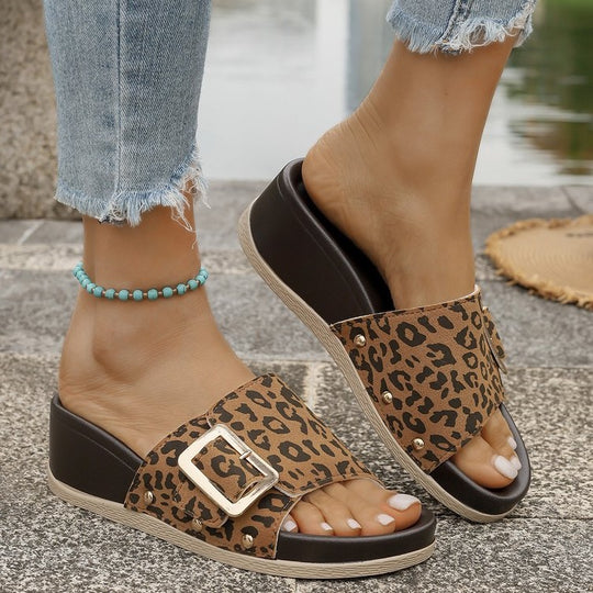 Damen Komfortable Wedge-Sandalen mit modischem Leopardenmuster EB