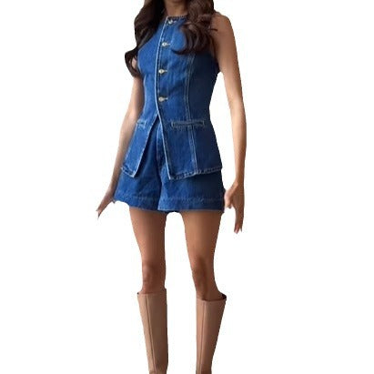 Damen Denim Overall mit schickem Schnitt und Knopfdetails EB