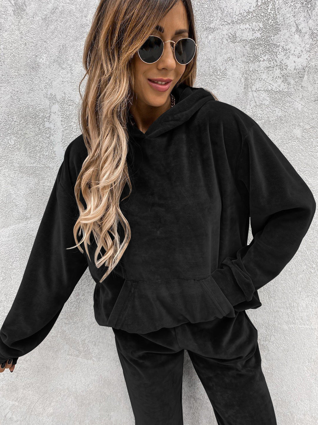 Damen kuscheliges Fleece-Set mit hohem Kragen und elastischen Bündchen EB