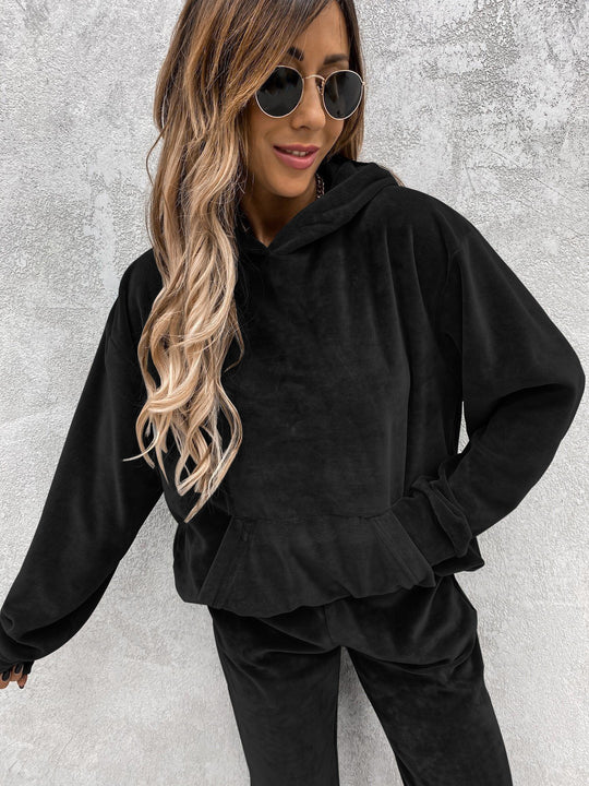 Damen kuscheliges Fleece-Set mit hohem Kragen und elastischen Bündchen EB
