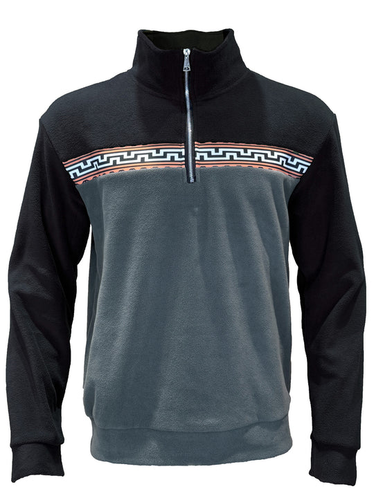 Herren Fleece-Pullover mit stylishem Stehkragen und farblich abgesetztem Muster EB