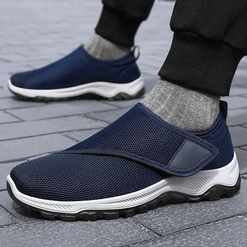 Herren nan atmungsaktiver Slip-On Mesh-Sneaker mit Klettverschluss, gepolsterter Komfortsohle und rutschfester Profilsohle EB