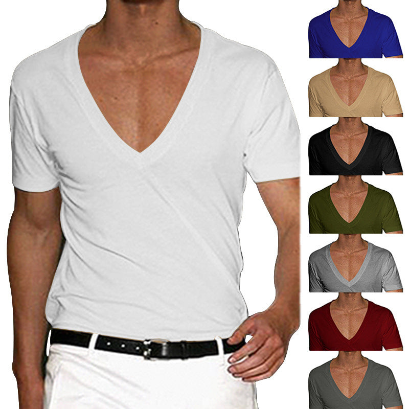 Herren nan tailliertes Kurzarmshirt mit tiefem V-Ausschnitt aus weichem Baumwoll-Modalmix EB