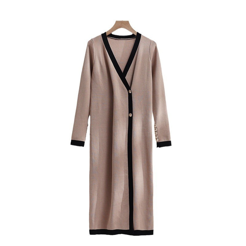 Damen eleganter Strickmantel mit Knopfdetails und V-Ausschnitt EB