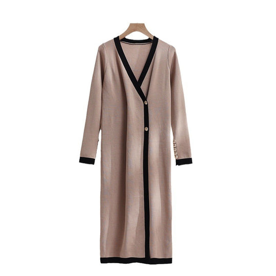 Damen eleganter Strickmantel mit Knopfdetails und V-Ausschnitt EB