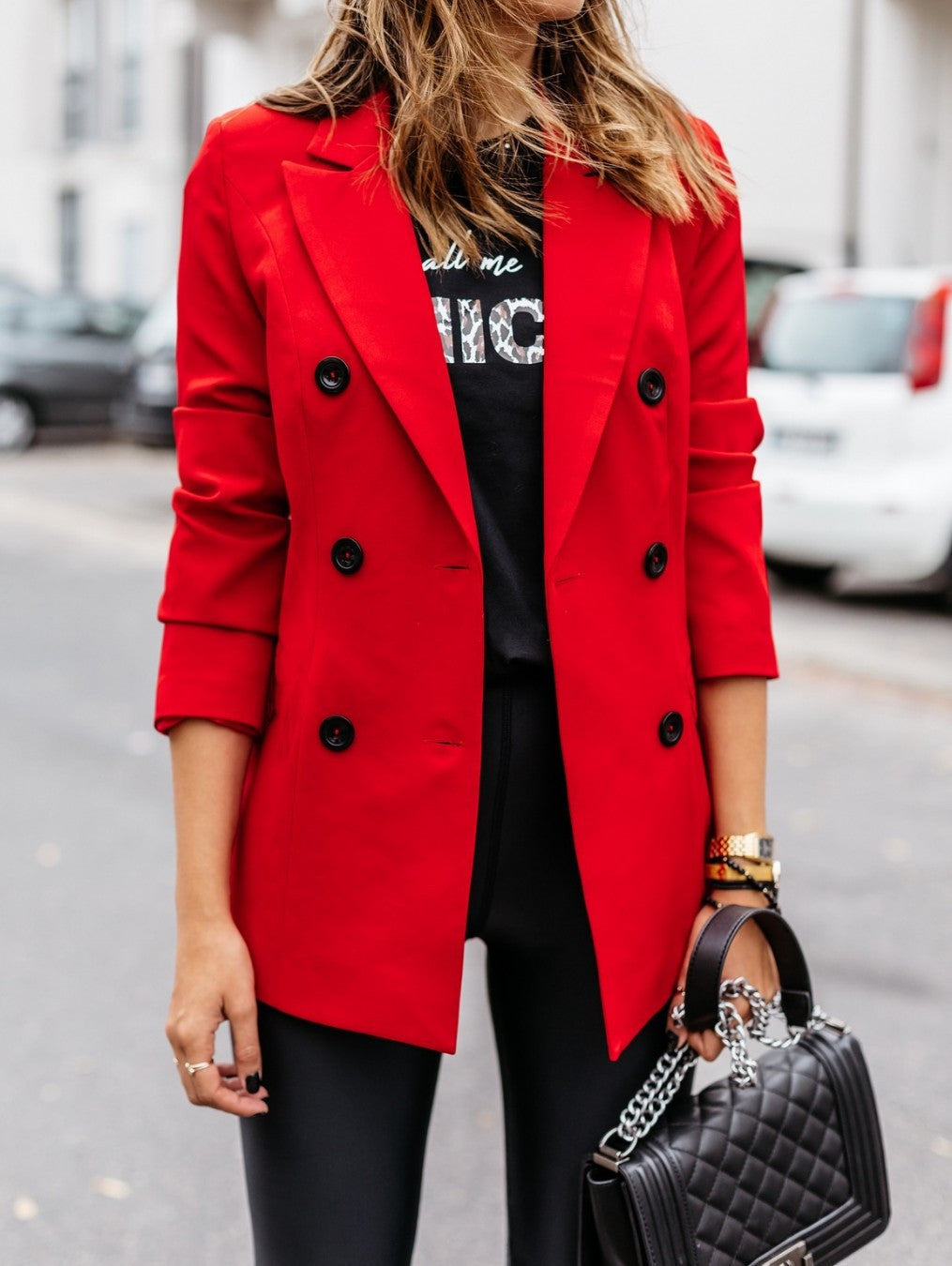 Damen Modischer Doppelreiher-Blazer mit schmaler Silhouette und praktischen Taschen EB