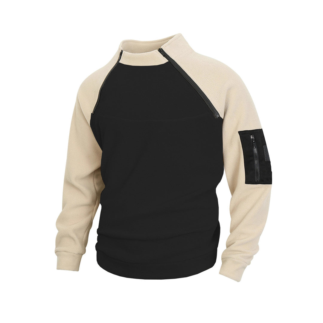 Herren nan technischer Fleece-Halbzip-Pullover mit asymmetrischen Schulterreißverschlüssen und Reißverschluss-Ärmeltasche EB