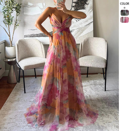 Damen Maxikleid mit floralem Chiffon-Design und eleganter Taillierung EB