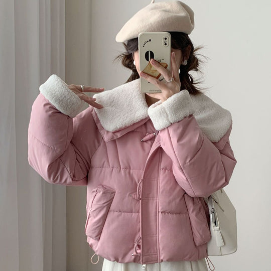 Damen Kuschelige Daunenjacke mit abnehmbarem Teddykragen EB