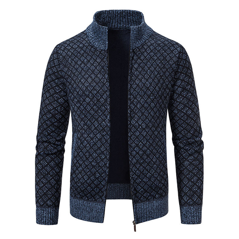 Herren Strickjacke mit modernem Zipper und hochwertigem Muster EB