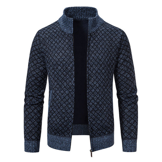 Herren Strickjacke mit modernem Zipper und hochwertigem Muster EB