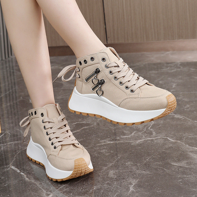 Damen sportive High-Top Sneakers mit modischem Reißverschluss und rutschfester Sohle EB