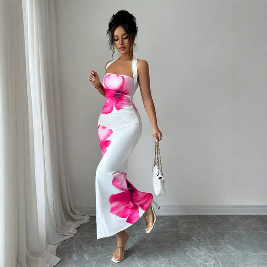 Damen Maxikleid mit floralem Print und schulterfreiem Design EB