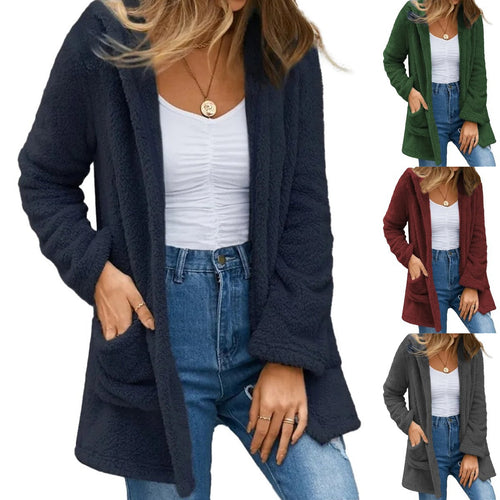 Damen Flauschige Cardiganjacke mit praktischen Taschen und lässigem Schnitt EB