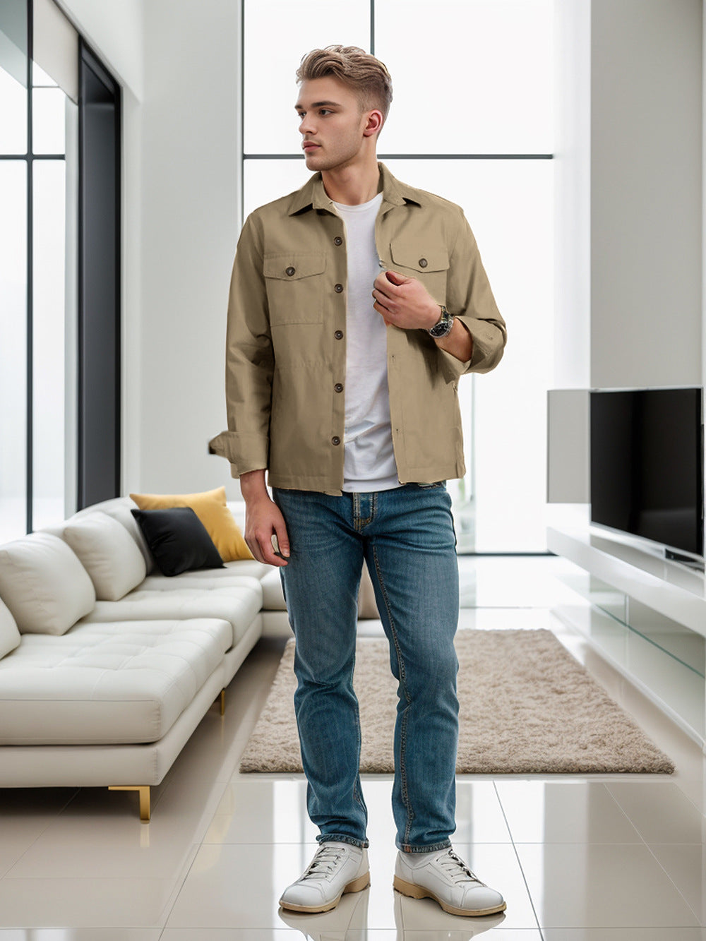 Herren lässige vielseitige Sommerjacke mit praktischen Brusttaschen und regulierbarem Bund EB