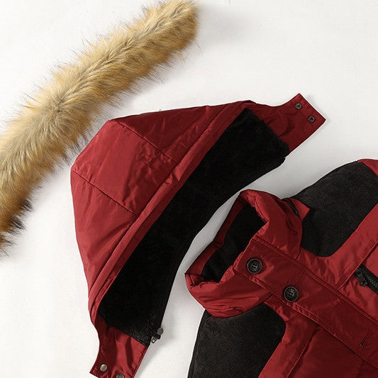 Herren Isolierter Steppparka mit Kunstfellkapuze, verdeckter Zip- und Druckknopfleiste EB