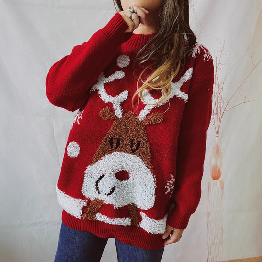 Damen Kuscheliger Weihnachts-Pullover mit lustigem Rentier-Motiv EB