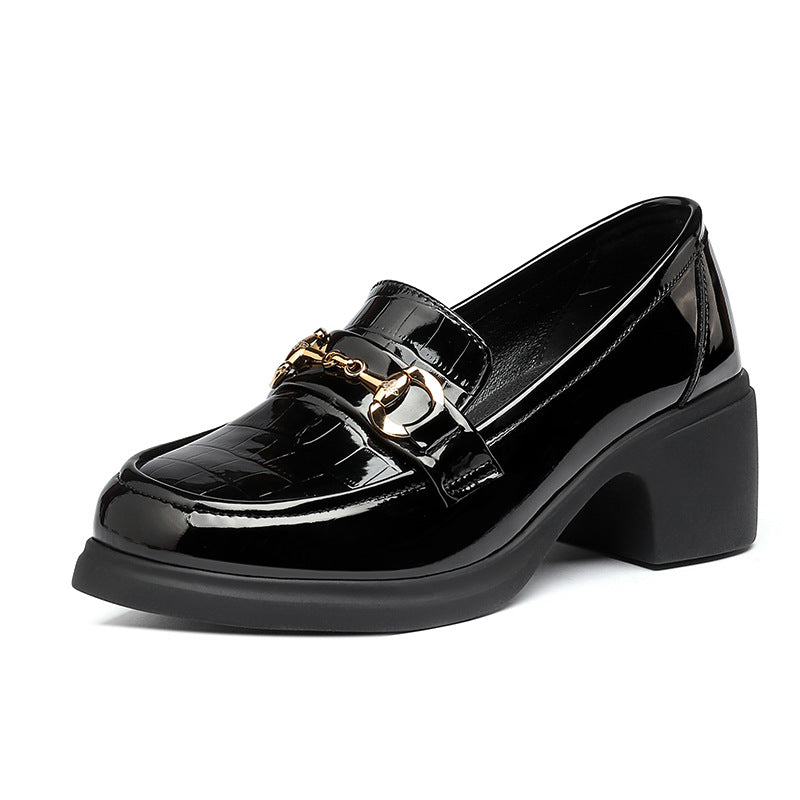 Damen Business-Look Mokassins mit elegantem Kettendetail und komfortablem Blockabsatz EB
