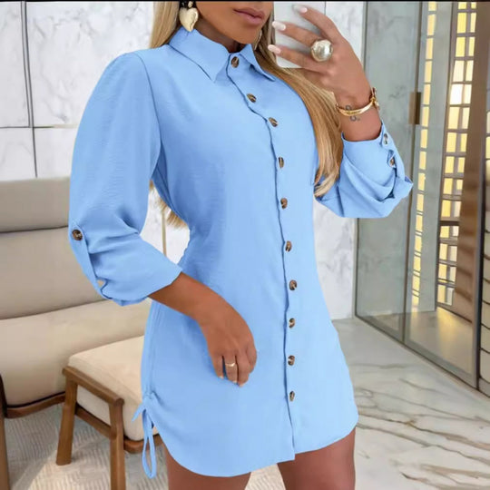 Damen Knopfhemd Kleid im femininen Schnitt mit Rüschendetails EB
