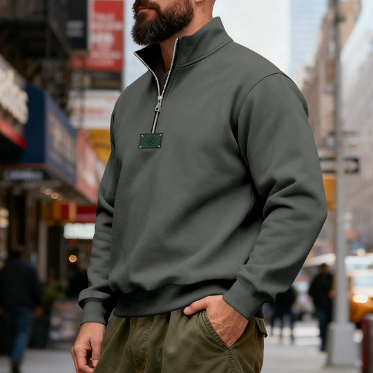 Herren nan hochgeschlossener Quarterzip-Sweatshirt aus schwerem Baumwollfleece mit Stehkragen EB