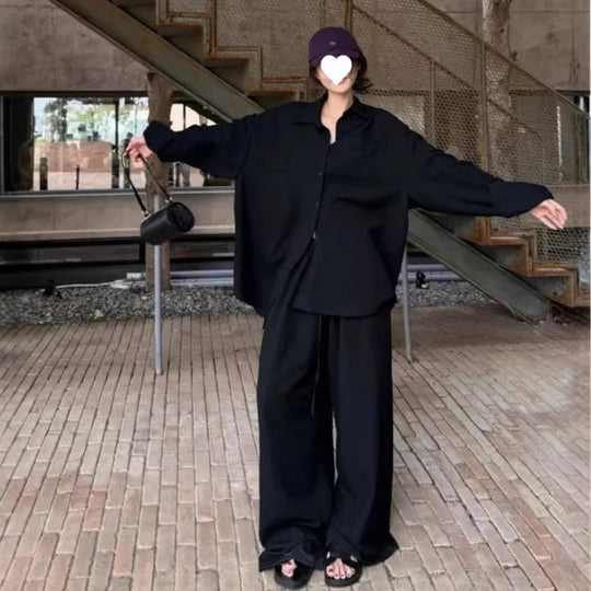 Damen Oversized Hemdblusenset mit weiten Hosen EB