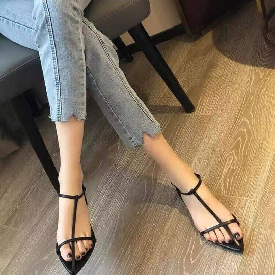 Damen elegante T-Strap Sandalen mit verstellbarem Riemen und komfortabler Sohle EB
