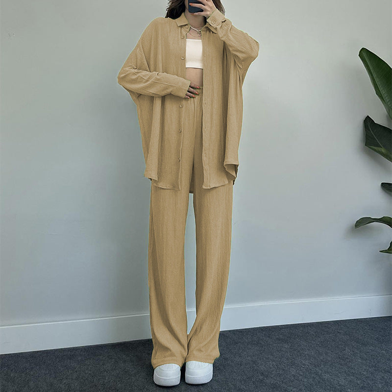 Damen lässiges Strickensemble mit weiter Bluse und lockeren Hosen EB