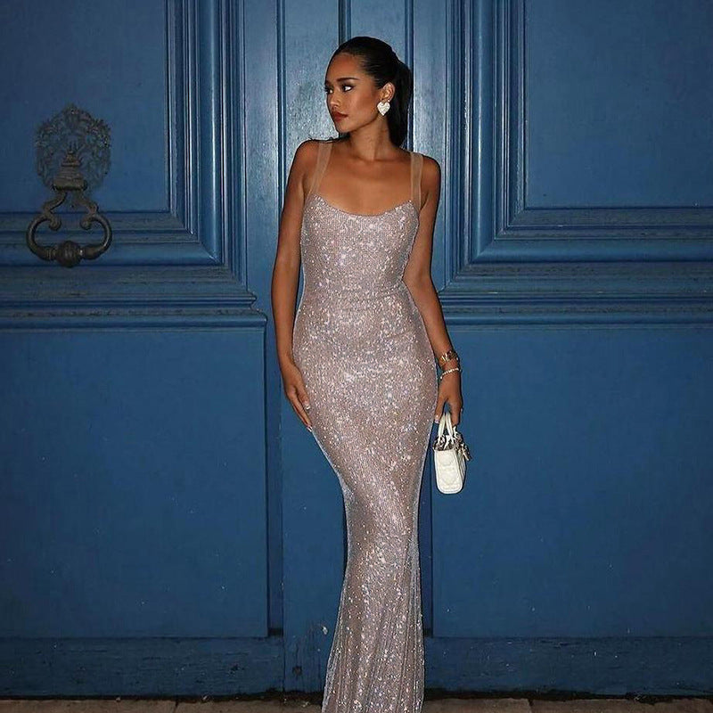 Damen Glitzerndes Maxikleid mit glamourösem Schnitt EB