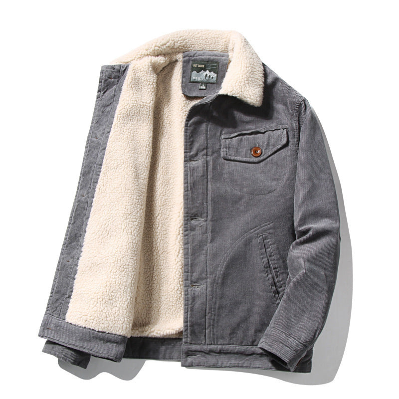 Herren Cordjacke mit durchgehendem Sherpa‑Innenfutter und Hemdkragen EB
