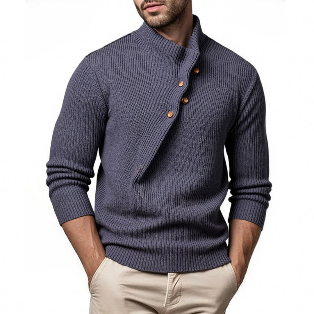 Herren modischer Strickpullover mit Stehkragen und asymmetrischer Knopfleiste EB