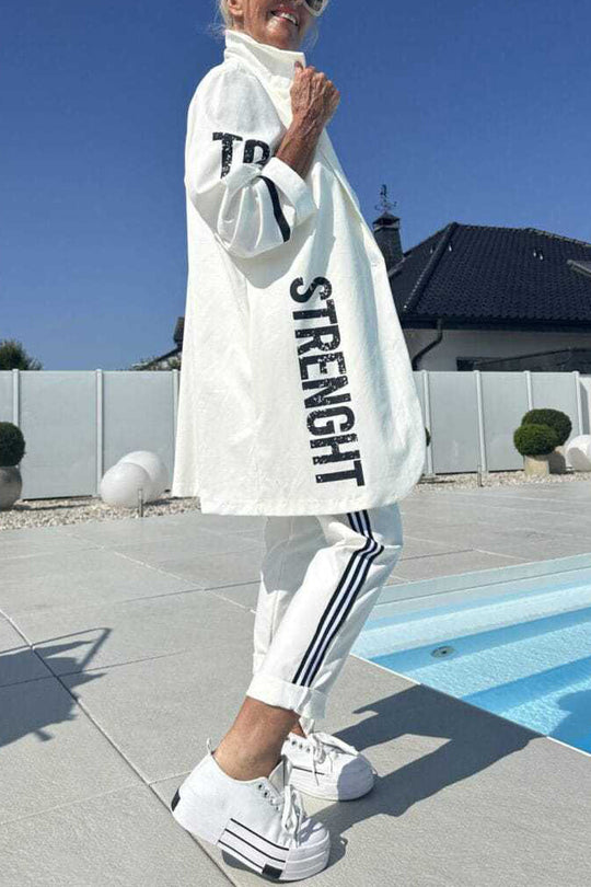 EB | Length Letter Printed Trenchcoat und Hose Zweiteiler Satz