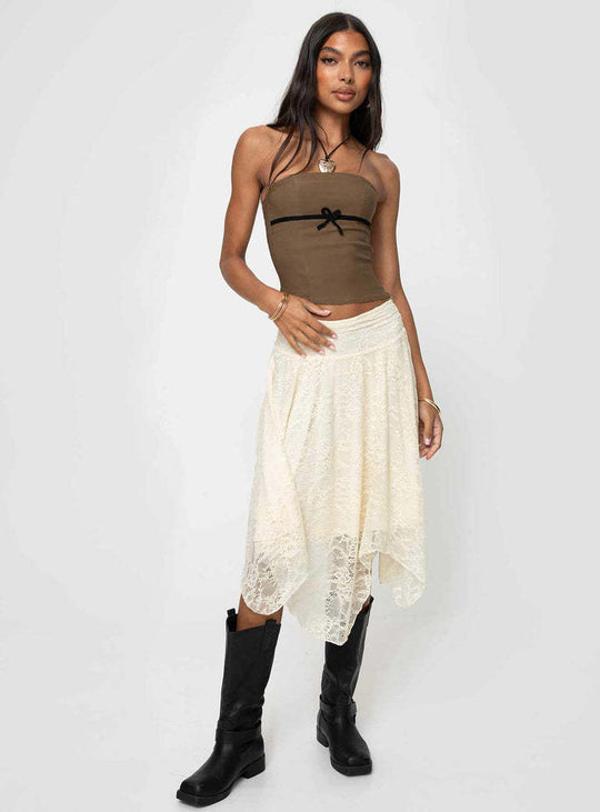 Damen moderne Spitzenmidi-Rock mit asymmetrischem Saum EB