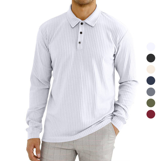 Herren nan geripptes Langarm-Poloshirt mit feiner Rippenstruktur, klassischem Kragen und elastischem Saum EB