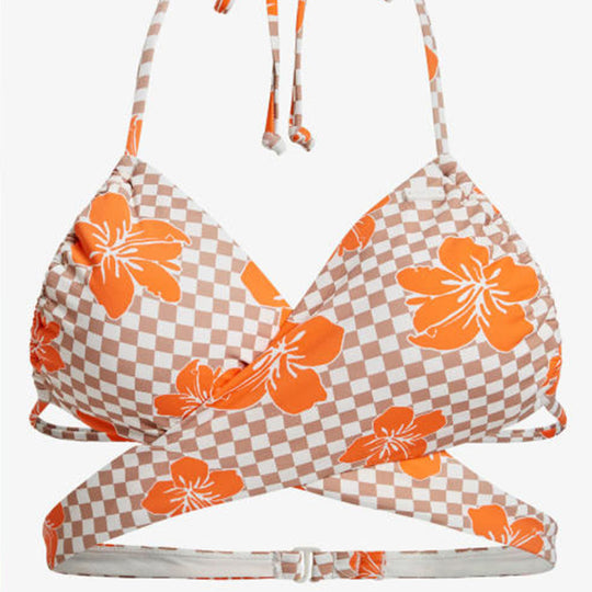 Damen Triangel-Bikini mit kreuzenden Trägern und Blumenmuster EB