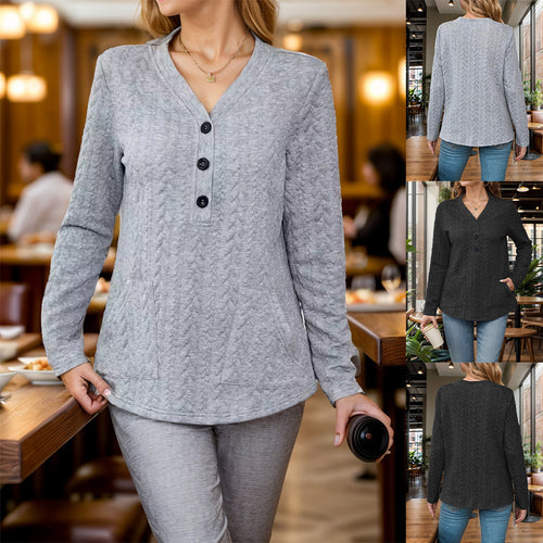 Damen legerer Pullover mit Knopfdetails und praktischen Taschen EB