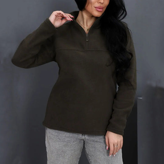 Damen Fleeceoberteil mit kurzem Halbzip und Stehkragen EB