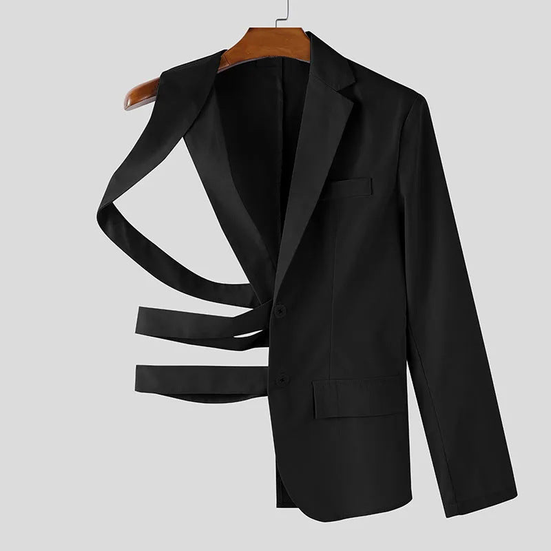 Damen nan asymmetrischer Blazer mit Riemendetails und Reverskragen EB